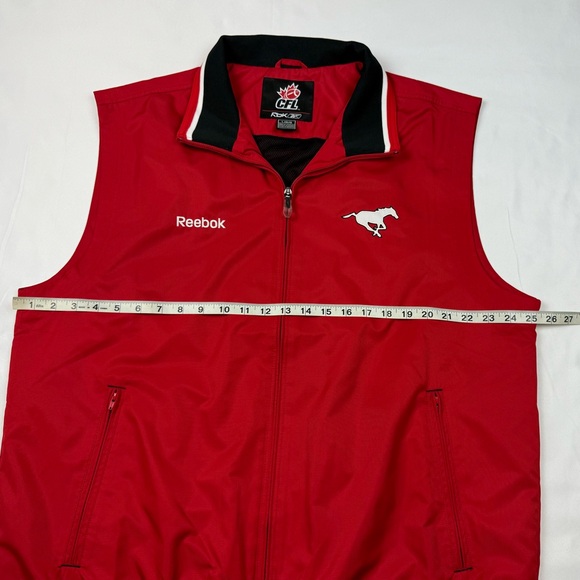 Reebok CFL Calgary Stampeders Mens Vest Sz Large Full Zip Embroidered Red EUC C3 - Picture 6 of 7